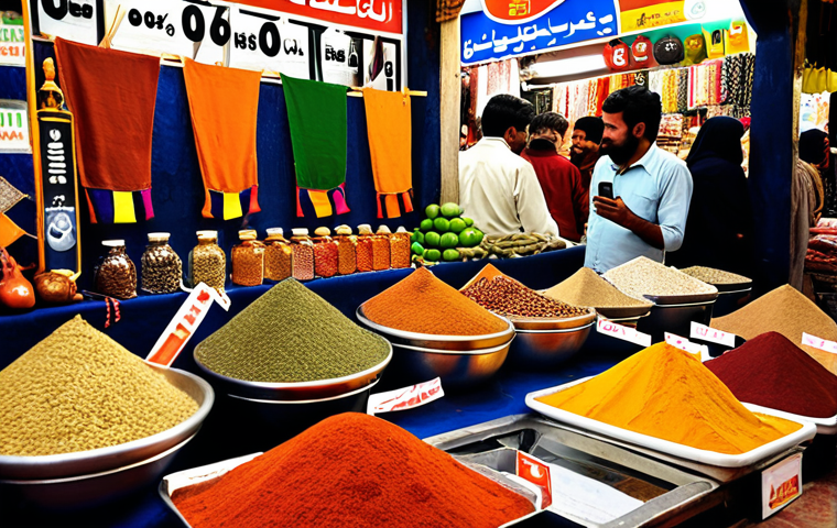 **Image Prompt 1:** A vibrant, bustling Pakistani bazaar scene. Amidst the traditional textiles and spices, a modern smartphone displays a graph analyzing customer purchase patterns. The graph highlights a growing demand for eco-friendly products. The overall mood is a blend of tradition and future-forward thinking.