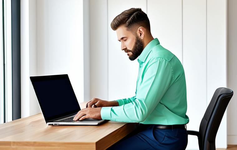 A professional male individual, fully clothed in a modest business shirt and trousers, confidently using a secure laptop for online shopping in a bright, modern home office. The screen displays a user-friendly e-commerce interface with subtle visual cues of secure transactions, such as a padlock icon and green encryption lines. The background is clean and uncluttered, emphasizing a sense of order and safety. The subject exhibits perfect anatomy, correct proportions, and a natural pose with well-formed hands, proper finger count, and natural body proportions. This image is safe for work, appropriate content, and family-friendly, representing a secure digital transaction environment, professional photography, high quality.