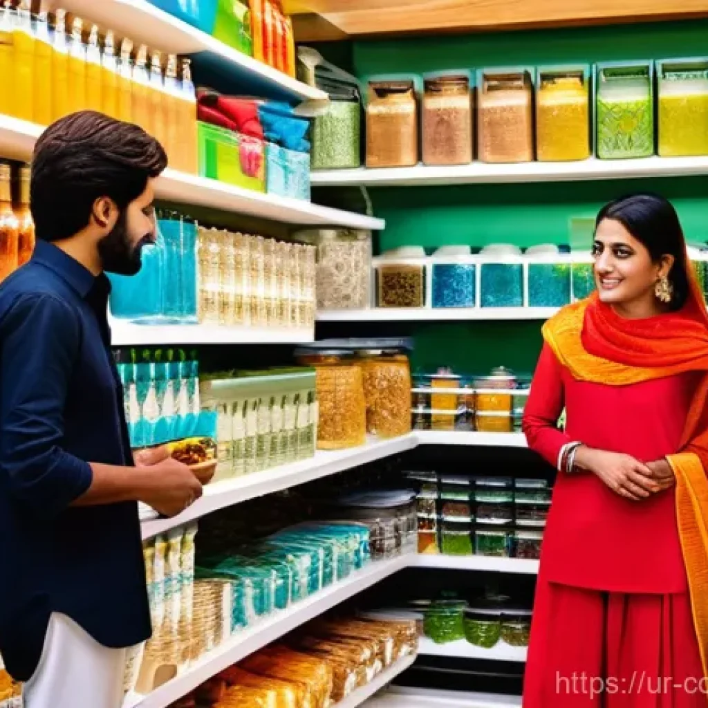 소비자 행동 데이터를 활용한 지속 가능성 혁신 전략 연구와 분석 - **Prompt:** "A diverse group of Pakistani consumers, including men and women of various ages, modest...