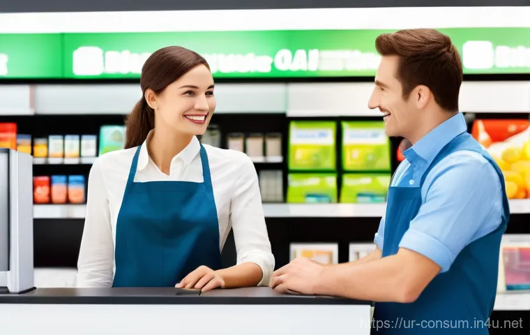 소비자 불만 처리 매뉴얼 작성 프로세스 - **Prompt for Product Defect Resolution:**
    "A brightly lit, modern customer service counter in a ...