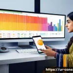 소비자 행동 연구와 분석 사례 - A vibrant digital marketing scene set in a modern Pakistani office, featuring a young professional w...