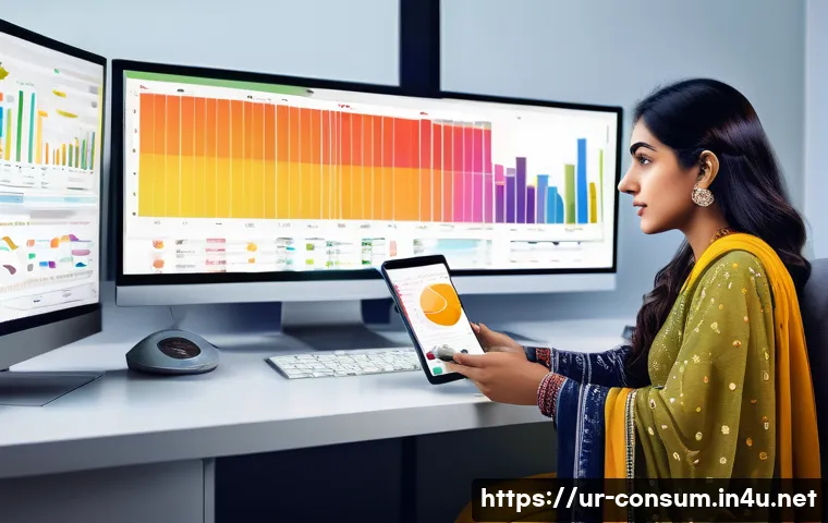 소비자 행동 연구와 분석 사례 - A vibrant digital marketing scene set in a modern Pakistani office, featuring a young professional w...