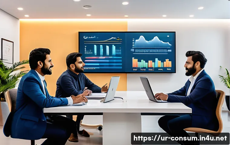 소비자중심 경영의 장단점 - A modern corporate office scene in Karachi with a diverse team of professionals engaging in a user-c...