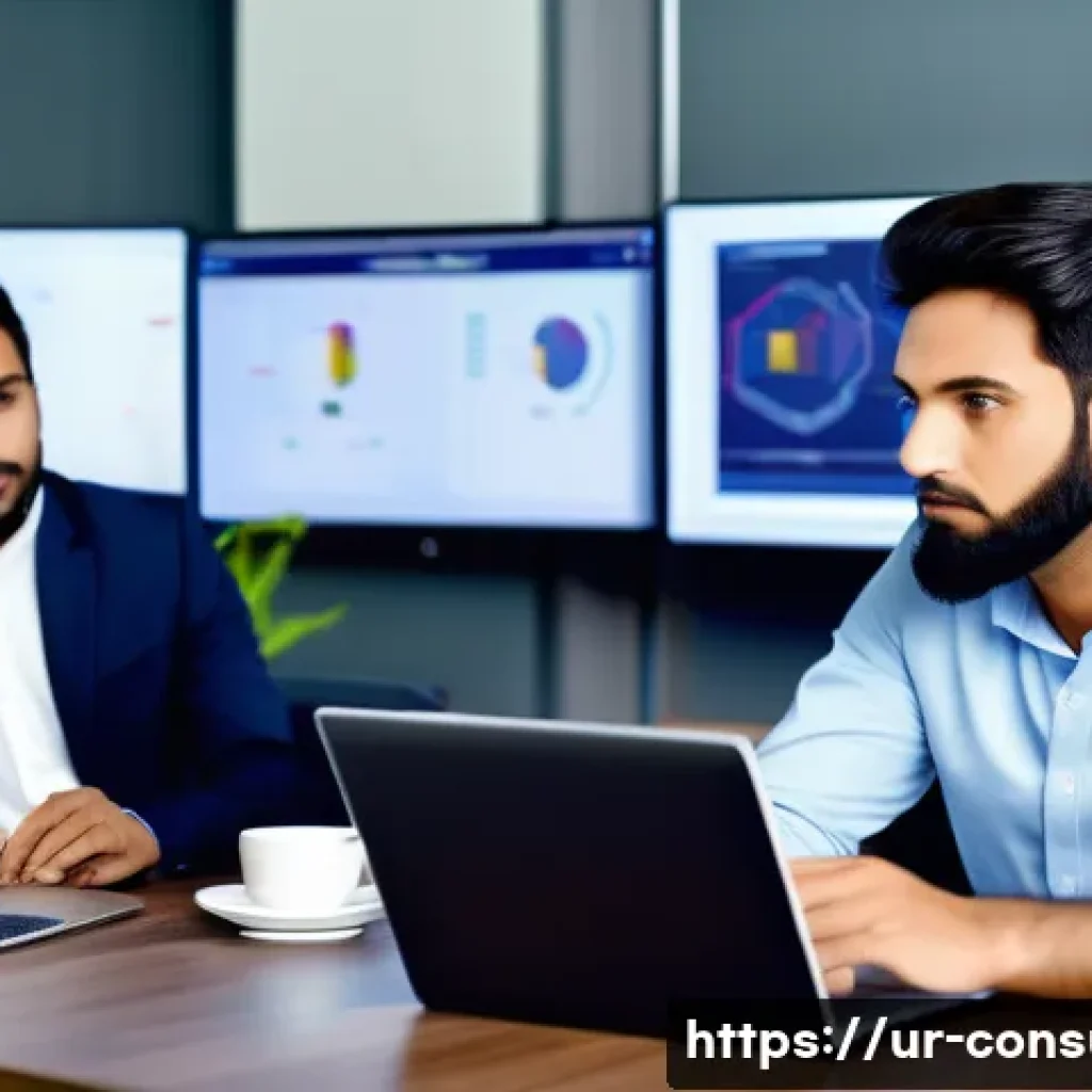 소비자중심 경영으로의 전환 사례 - A modern Pakistani business office scene where a diverse team of professionals is attentively listen...