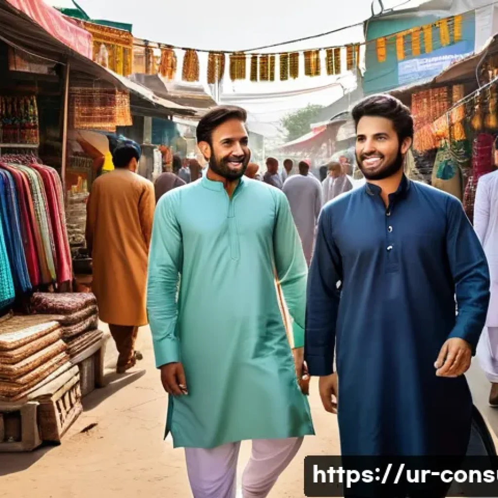 소비자 보호법과 관련된 성공 사례 - A vibrant marketplace scene in Pakistan showing diverse consumers interacting confidently with vendo...