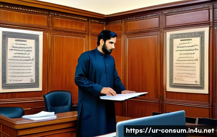 소비자분쟁 사례를 통한 법적 대응 - A detailed courtroom scene in Pakistan showing a confident Urdu-speaking consumer presenting evidenc...