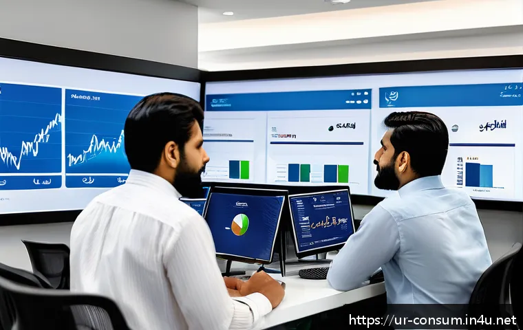 소비자 행동 데이터를 활용한 시장 분석 - A detailed professional scene of a diverse group of Urdu-speaking business analysts in a modern offi...