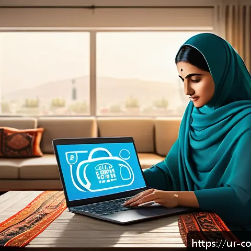 소비자 보호와 관련된 연구 논문 리뷰 - A detailed digital illustration of a Pakistani online shopper using a laptop at home, surrounded by ...