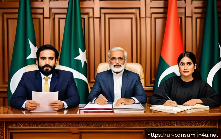 소비자 보호와 관련된 법적 사례 연구 - A vibrant courtroom scene in Pakistan featuring a diverse group of people including a confident cons...