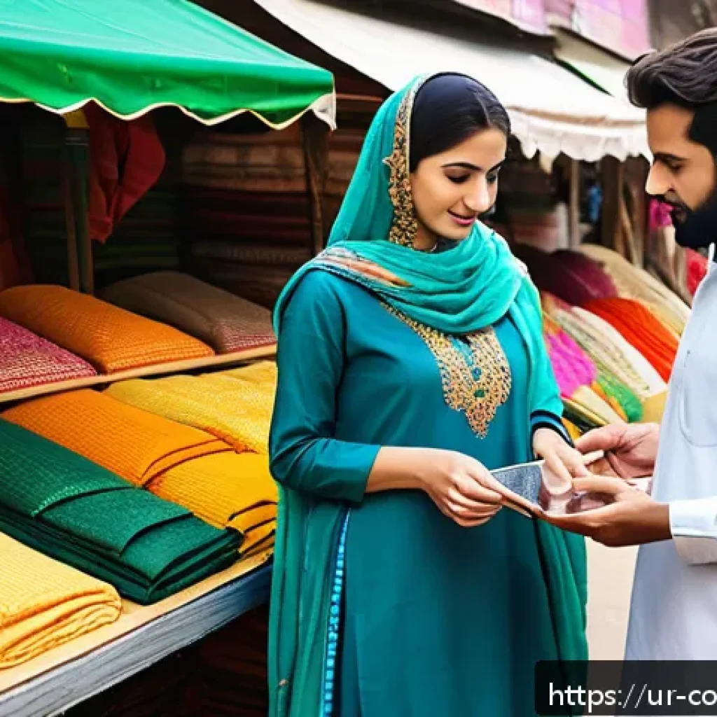 소비자중심 경영 사례 연구와 지속 가능성 전략 탐구 - A vibrant, modern e-commerce scene in a bustling Pakistani marketplace setting, showcasing diverse c...