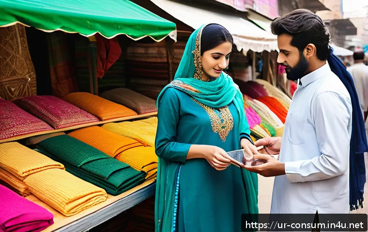 소비자중심 경영 사례 연구와 지속 가능성 전략 탐구 - A vibrant, modern e-commerce scene in a bustling Pakistani marketplace setting, showcasing diverse c...