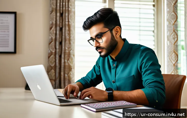 소비자전문기술사 자격증 후기 및 난이도 - A professional Urdu-speaking young man studying at a modern home office desk, surrounded by high-qua...