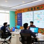 Home 20 소비자 행동 변화와 디지털 트렌드 - A modern digital marketing office scene in Karachi, featuring a diverse team of young professionals ...