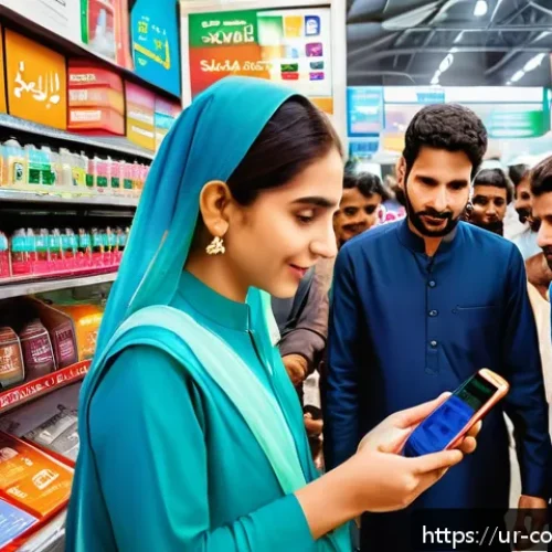 Home 17 소비자 보호 관련 사례와 법적 검토 - A modern Pakistani marketplace scene showing diverse consumers—men and women in traditional and cont...