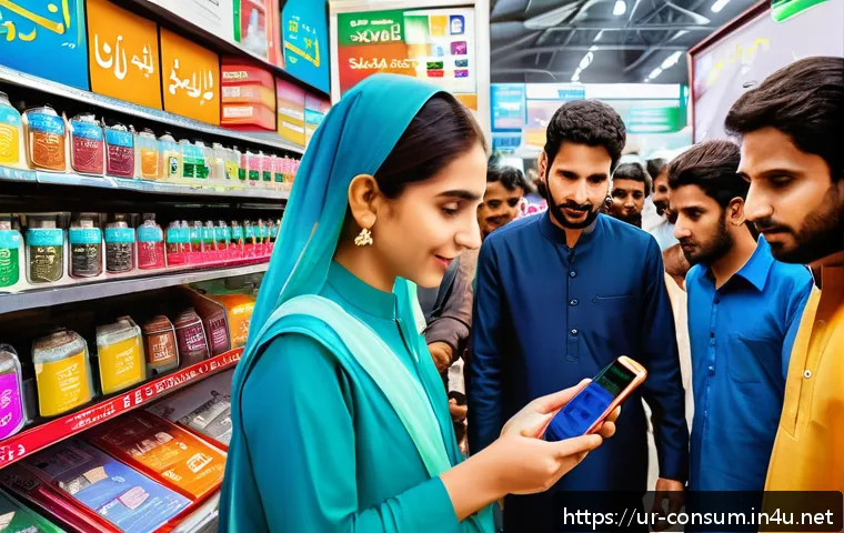 소비자 보호 관련 사례와 법적 검토 - A modern Pakistani marketplace scene showing diverse consumers&mdash;men and women in traditional and cont...